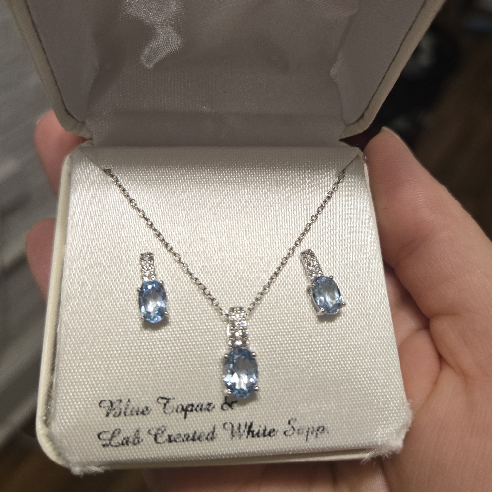 Kohl's Silver Necklace and Earring Set with Blue Gemstones